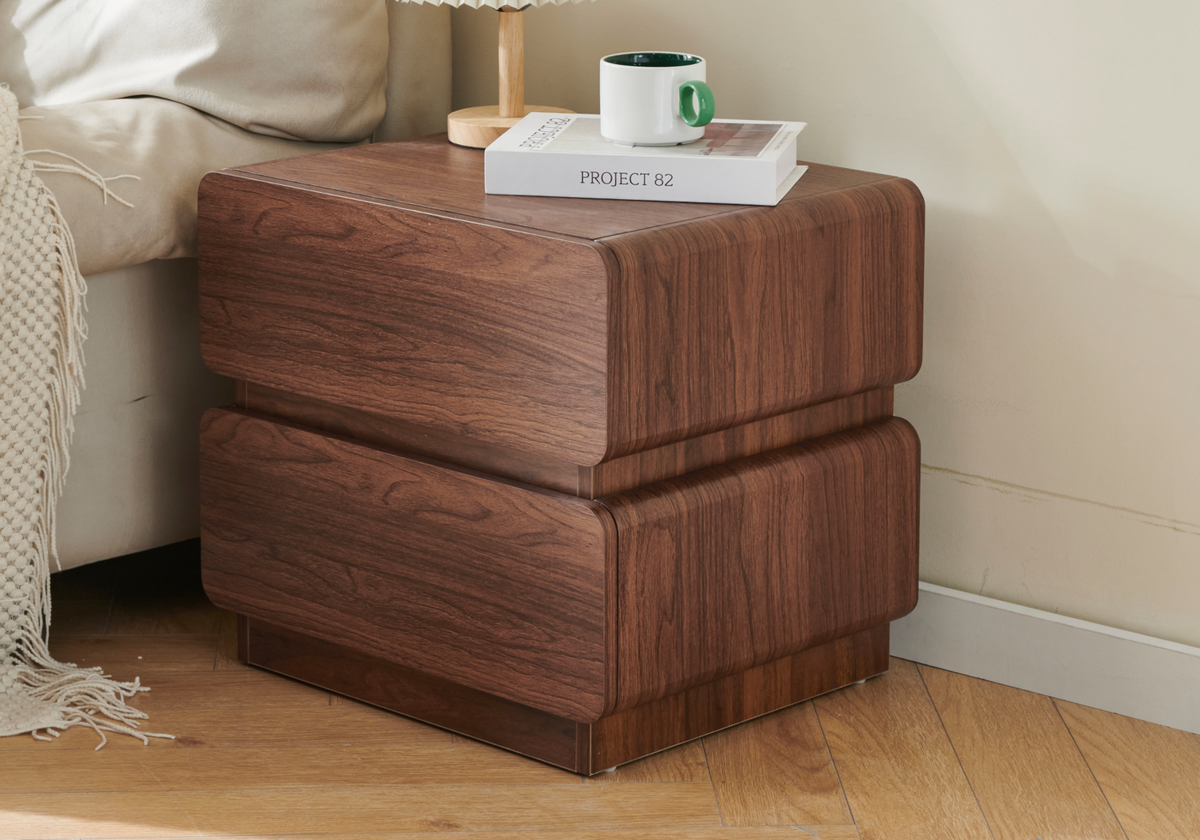 Table de chevet arrondie finition bois noyer | Zevis