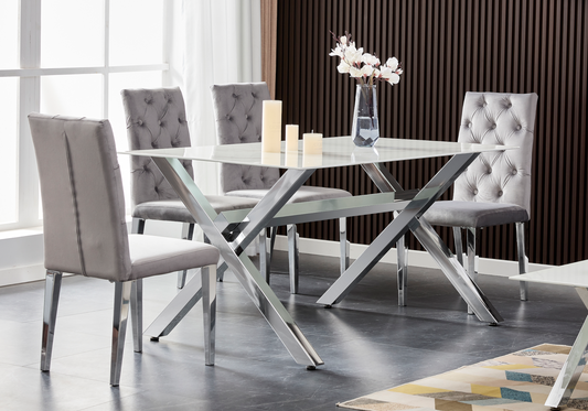 Ensemble salle à manger marbre blanc et pieds argent | Zyro