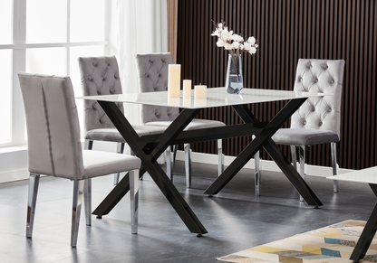 Ensemble salle à manger marbre blanc pieds x noirs | Zyro