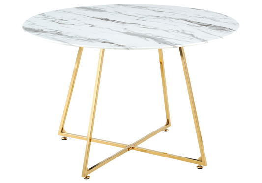 Table ronde effet marbre blanc pieds dorés 120 cm | Nico