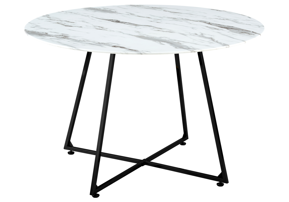 Table ronde marbre blanc 120 cm et pieds noirs | Nico