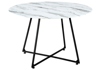 Table ronde marbre blanc 120 cm et pieds noirs | Nico