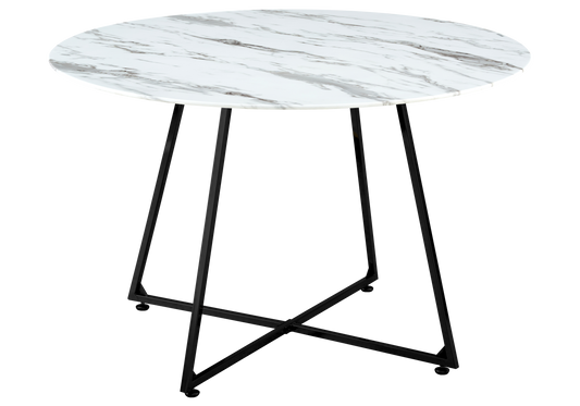 Table ronde marbre blanc 120 cm et pieds noirs | Nico