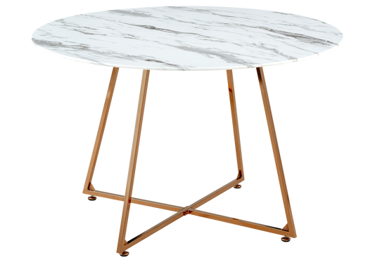 Table ronde marbre blanc et pieds or rose 120 cm | Nico