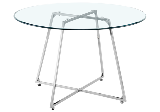 Table ronde verre trempé et pieds argent 120 cm | Nico