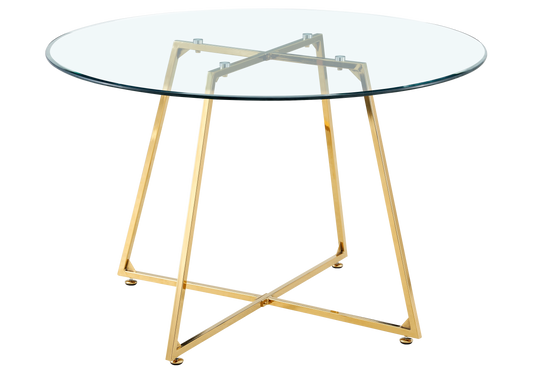 Table ronde verre trempé 120 cm et pieds dorés | Nico