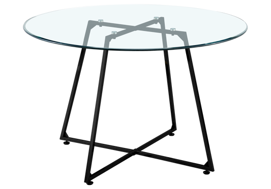 Table ronde verre trempé 120 cm pieds noirs | Nico