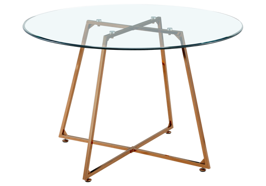 Table ronde verre trempé 120 cm pieds or rose | Nico