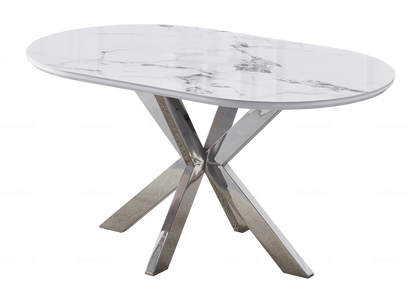 Table à manger ovale céramique marbre argent | Zenix