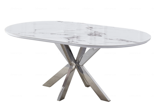 Table à manger ovale céramique marbre argent | Zenix