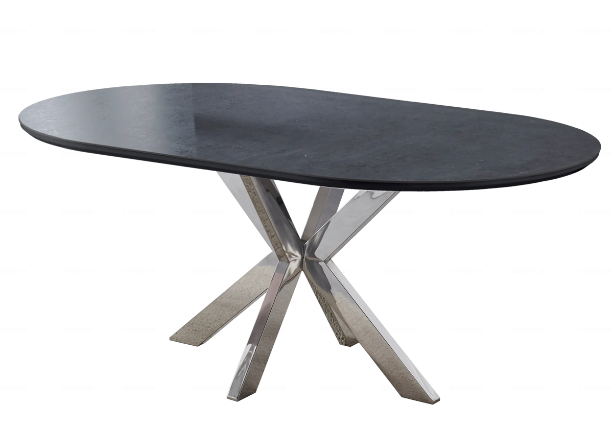 Table à manger ovale en céramique effet pierre | Zenix