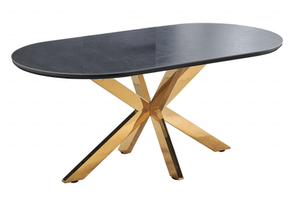 Table à manger ovale en céramique noire et dorée | Zenix