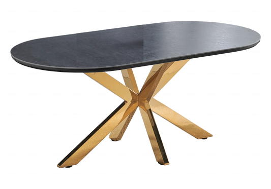 Table à manger ovale en céramique noire et dorée | Zenix