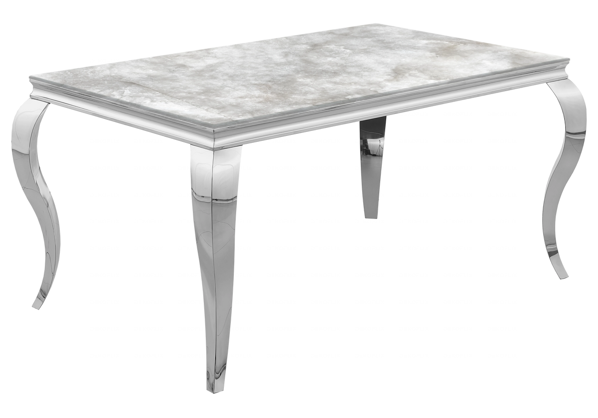 Table à manger rectangulaire marbre beige et argent | Halo