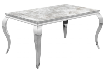 Table à manger rectangulaire marbre beige et argent | Halo