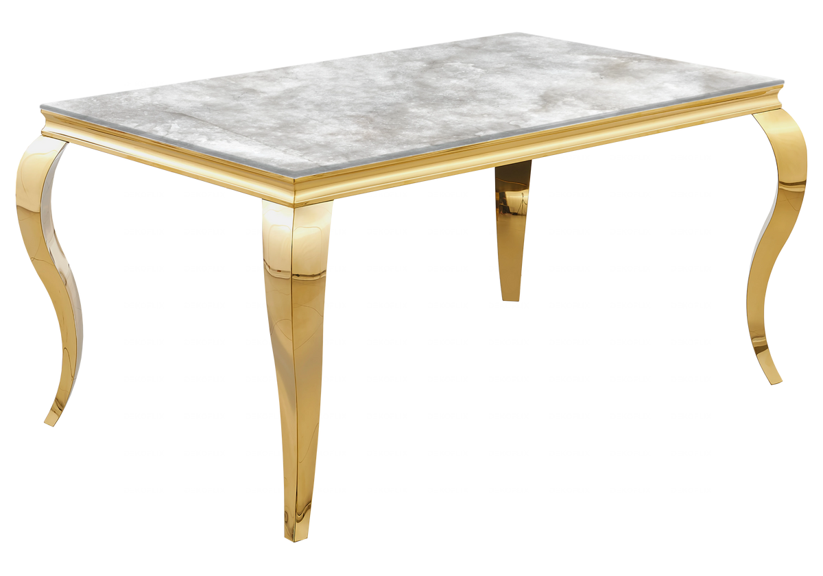Ensemble table marbre beige et 4 chaises or | Halo