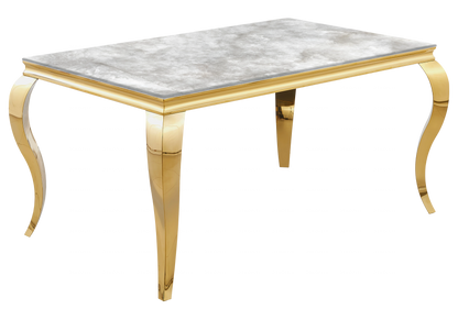 Ensemble table marbre beige et 4 chaises or | Halo