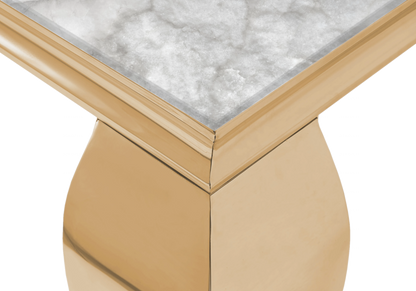 Ensemble table marbre beige et 4 chaises or | Halo