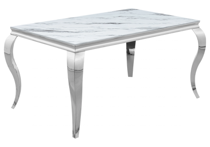 Table à manger rectangulaire marbre blanc et argent | Halo