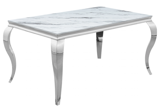 Table à manger rectangulaire marbre blanc et argent | Halo
