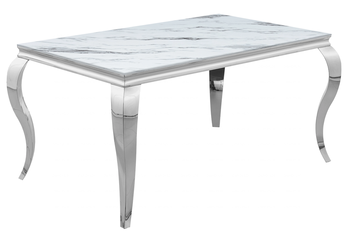Ensemble table marbre blanc et 4 chaises argent | Halo