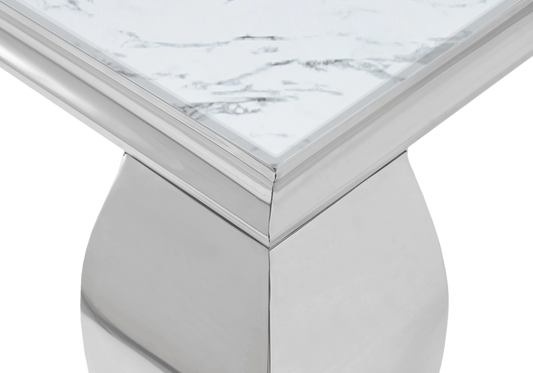 Table basse carrée marbre blanc et argent | Halo