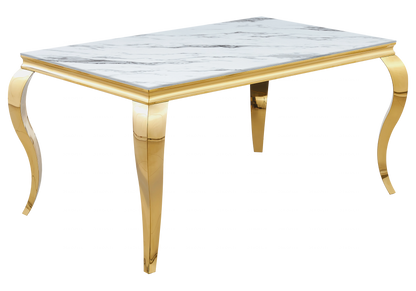 Ensemble table marbre blanc et 4 chaises dorées | Halo