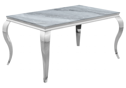 Table à manger rectangulaire marbre gris et argent | Halo