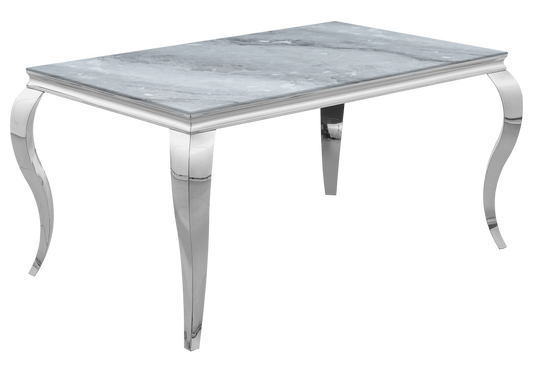 Table à manger rectangulaire marbre gris et argent | Halo