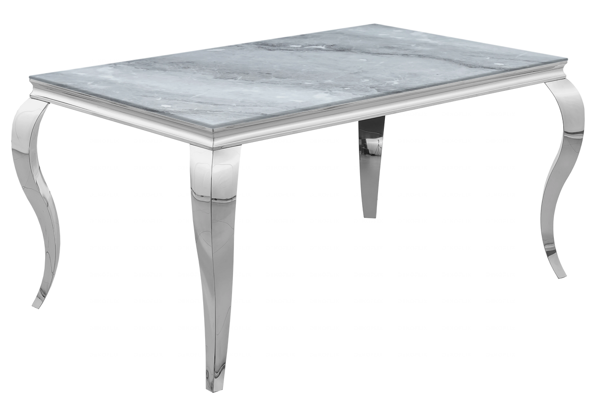 Ensemble table marbre gris et 4 chaises argent | Halo