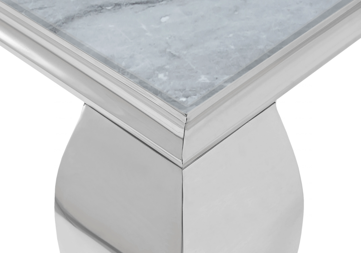 Table à manger rectangulaire marbre gris et argent | Halo