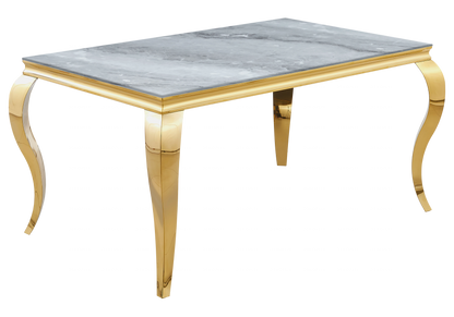 Ensemble table marbre gris et 4 chaises dorées | Halo