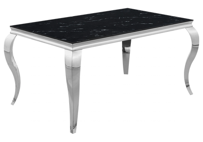 Ensemble table marbre noir et 4 chaises argent | Halo