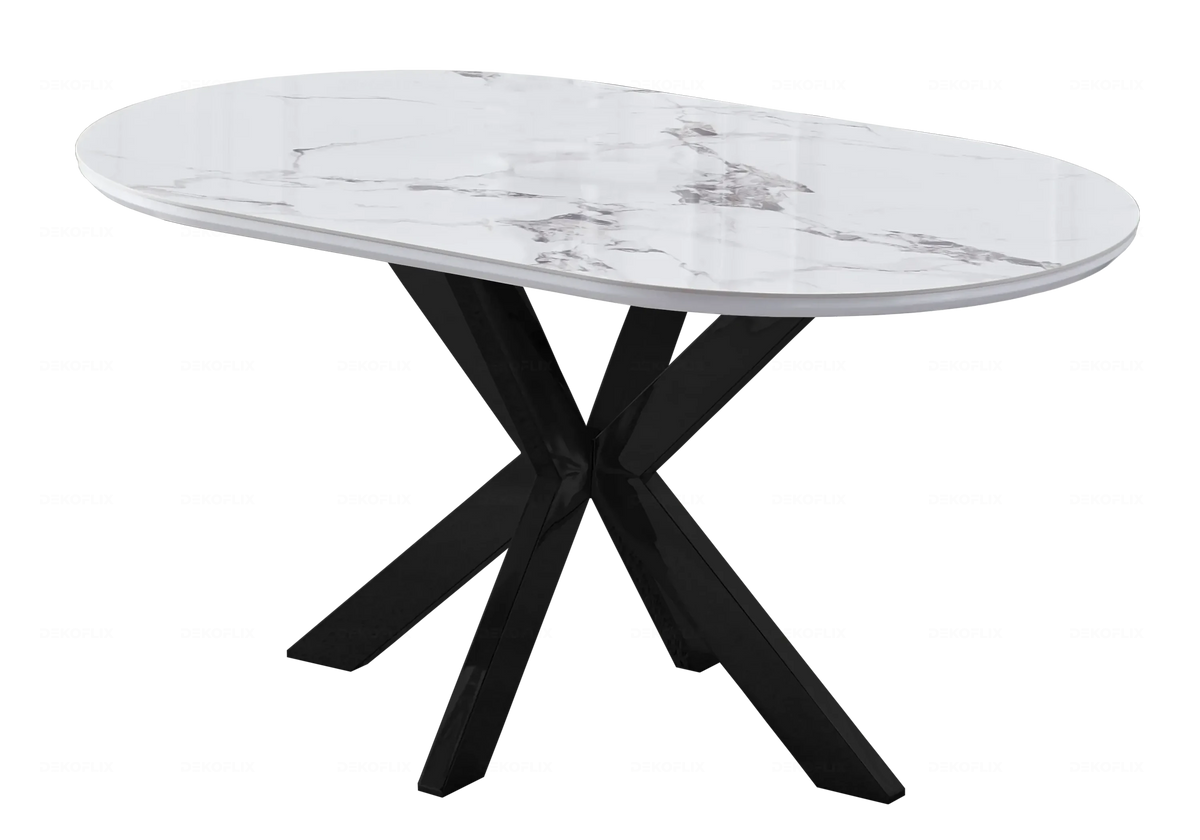 Table à manger ovale en céramique effet marbre | Zenix
