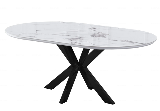 Table à manger ovale en céramique effet marbre | Zenix