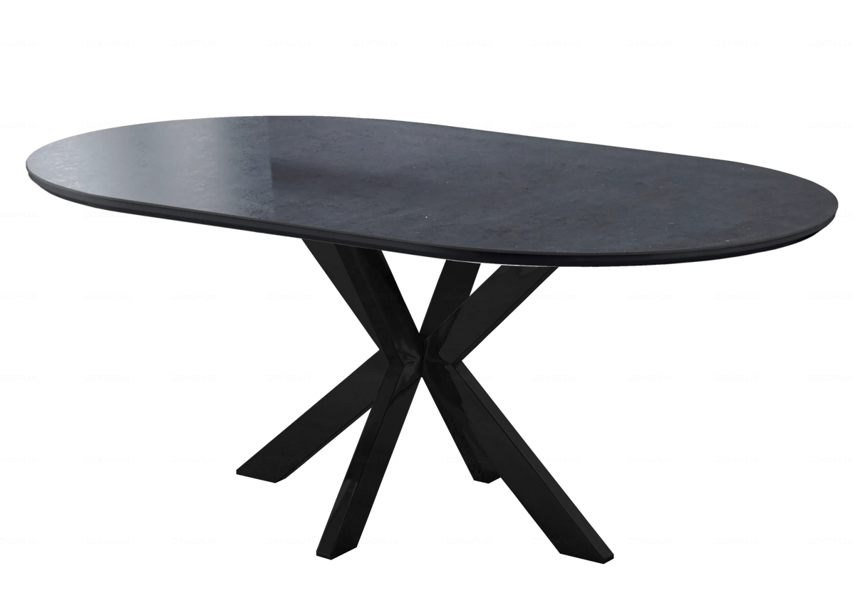 Table à manger ovale céramique noire effet pierre | Zenix