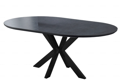 Table à manger ovale céramique noire effet pierre | Zenix