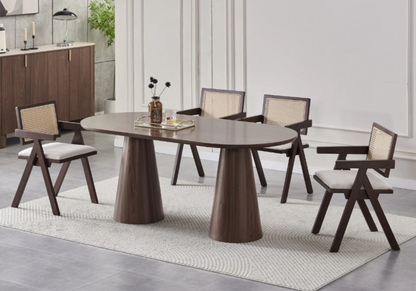 Ensemble table ovale noyer et 4 chaises cannage | Velix