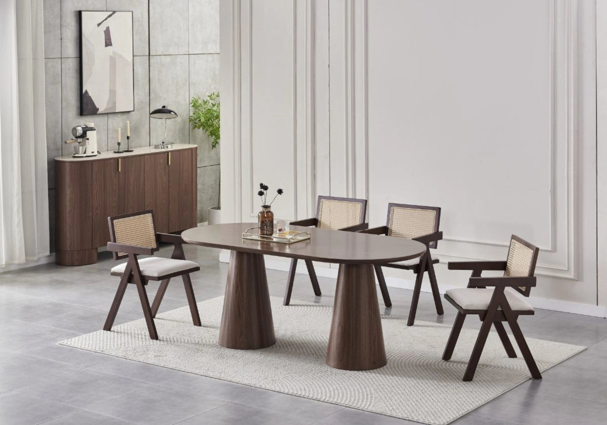 Ensemble table ovale noyer et 4 chaises cannage | Velix