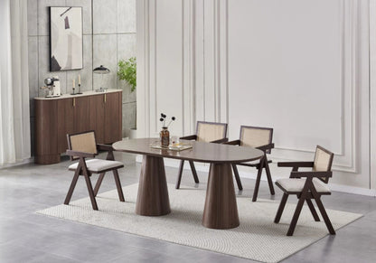 Ensemble table ovale noyer et 4 chaises cannage | Velix
