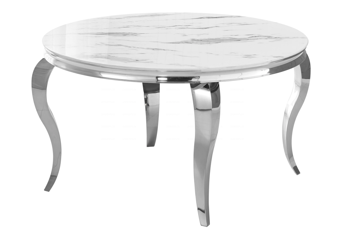 Table à manger ronde marbre blanc et pied argent | Halo