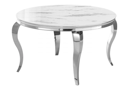Table à manger ronde marbre blanc et pied argent | Halo