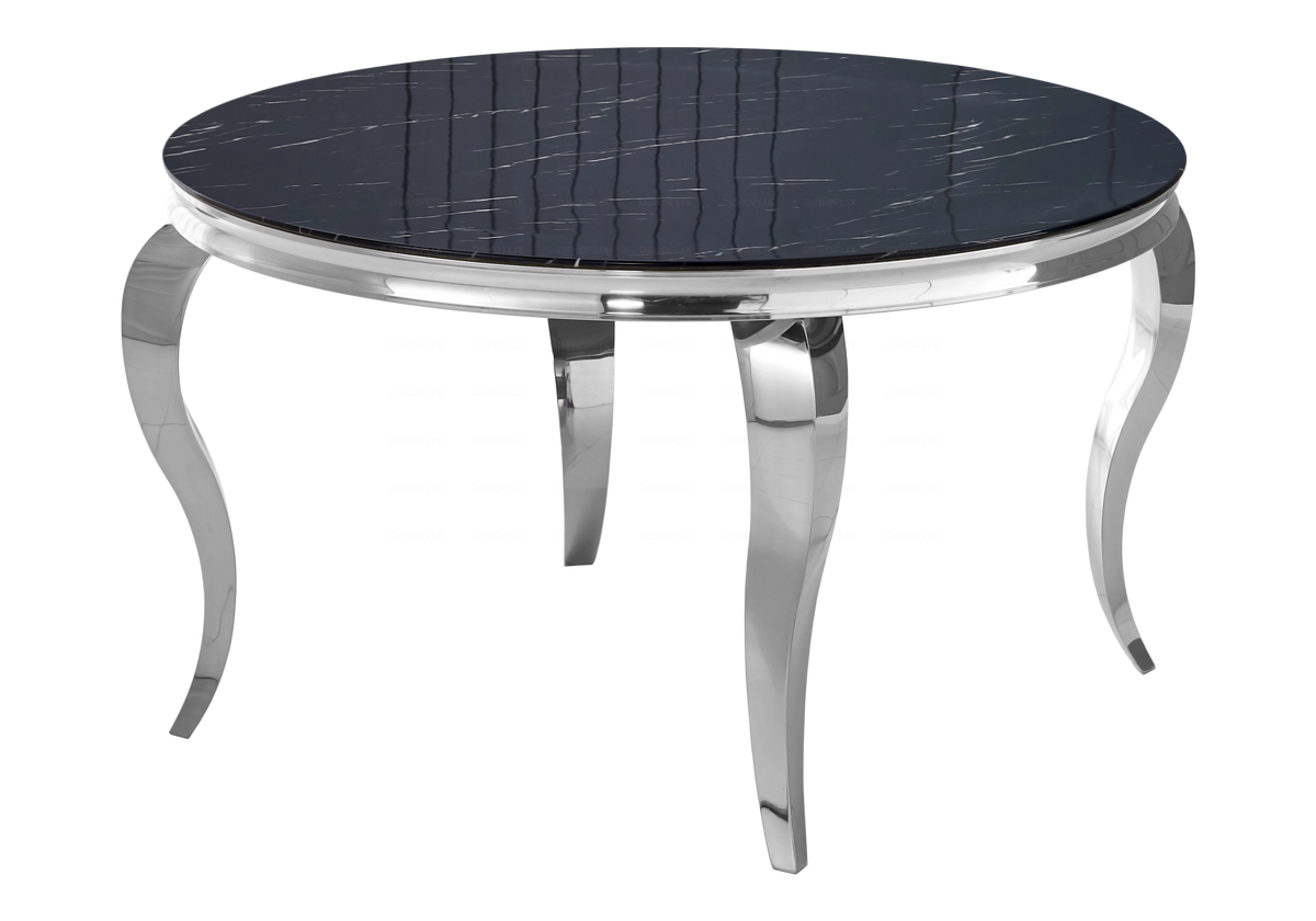 Table à manger ronde marbre noir et pieds argent | Halo