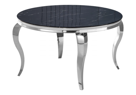 Table à manger ronde marbre noir et pieds argent | Halo
