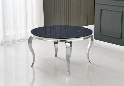 Table à manger ronde marbre noir et pieds argent | Halo