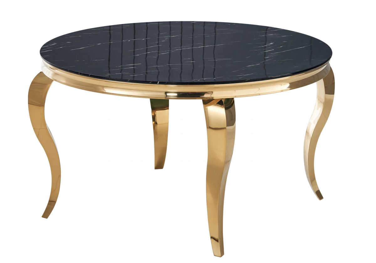 Table à manger ronde marbre noir et pieds dorés | Halo