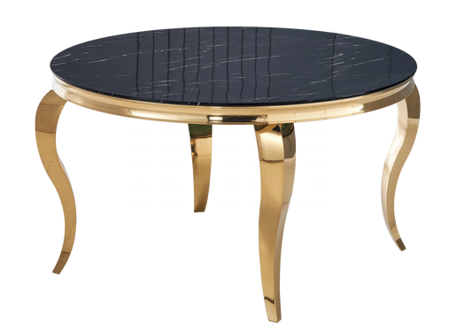 Table à manger ronde marbre noir et pieds dorés | Halo