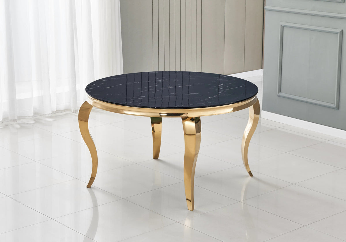 Table à manger ronde marbre noir et pieds dorés | Halo