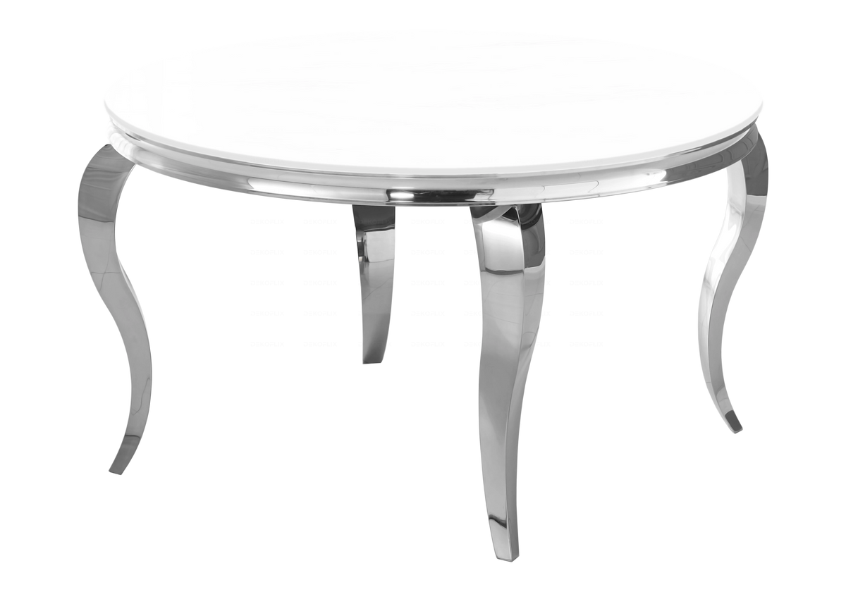Table à manger ronde verre blanc et pieds argentés | Halo