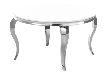 Table à manger ronde verre blanc et pieds argentés | Halo